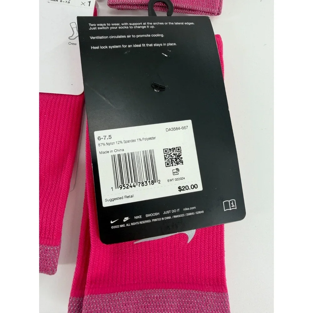 6 Pairs‎ Nike Spark Crew Lightweight Running Socks Pink Mens 8-9.5 DA3584-667